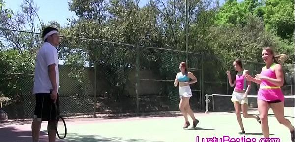  Tennis coach cocks kinky teens on the court